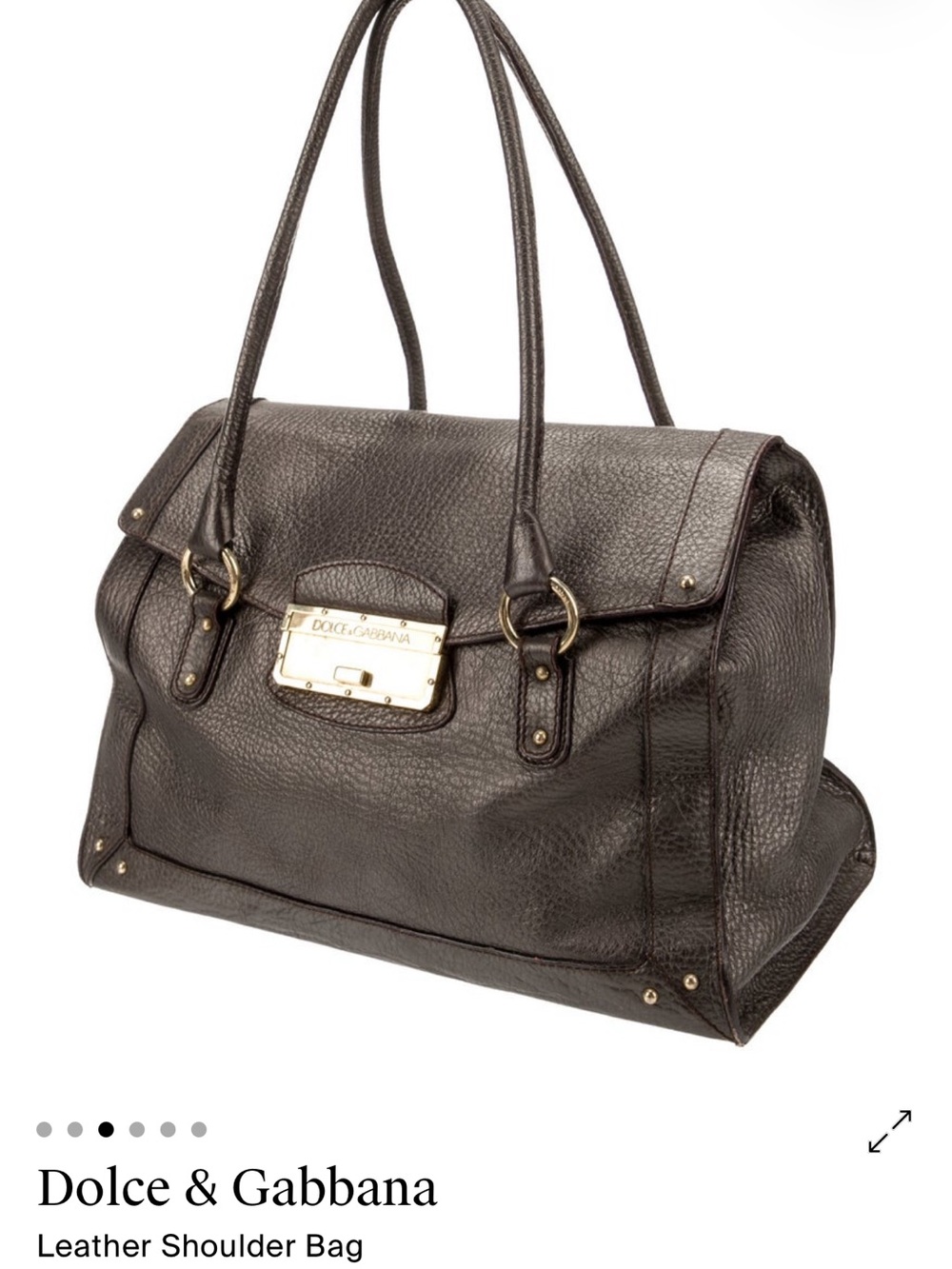 Dolce & Gabbana Dark Brown Pebbled Leather Shoulder Bag with Gold Plate